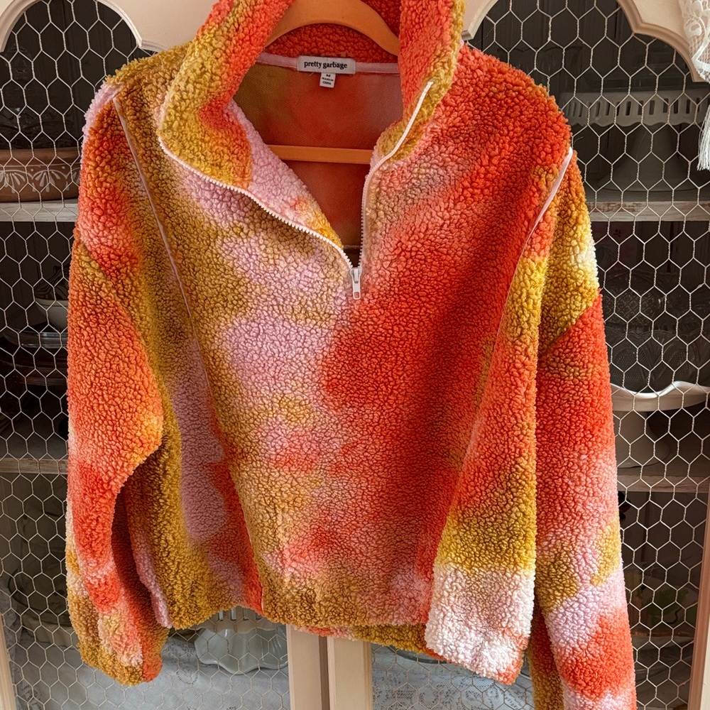 Pretty Garbage Sunset Multicolor Sherpa Jacket Quarter Zip m